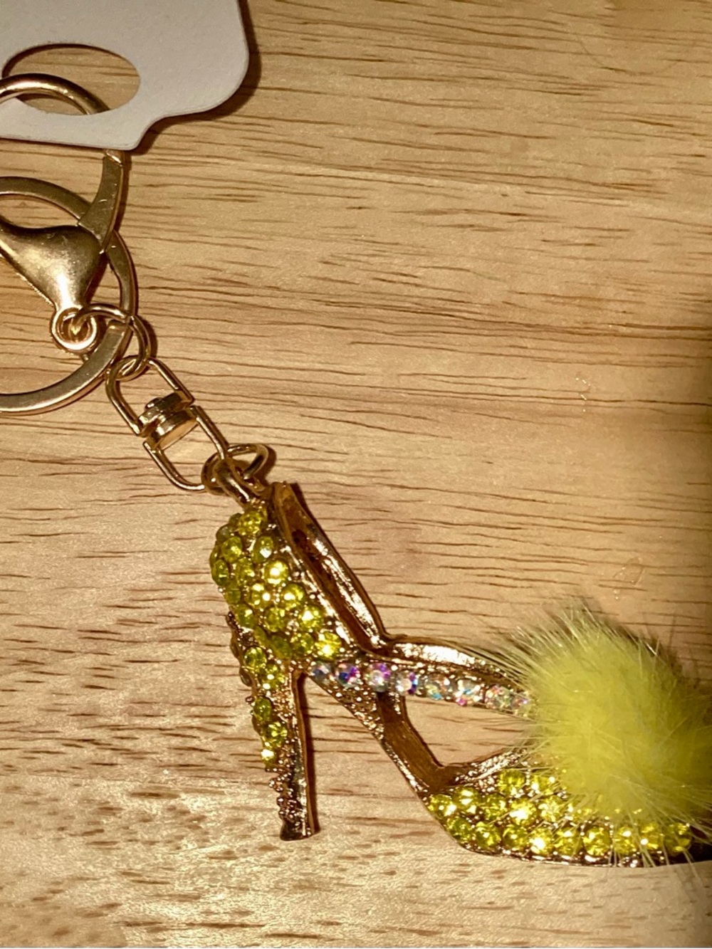 Rhinestone Yellow Fur Pom High Heel Keychain or Bag Charm